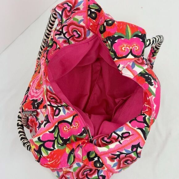 Rip Curl Vibrant Pink Red Embroidered Floral Soft Cotton Canvas Boho Tote Bag - Picture 15 of 16